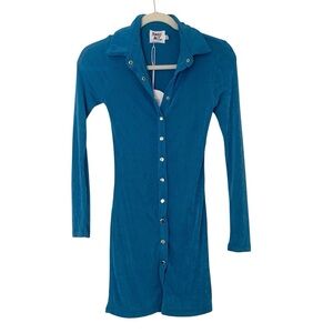 NWT Princess Polly Size 0 Blue Elody Long Sleeve Snap Mini Bodycon Dress